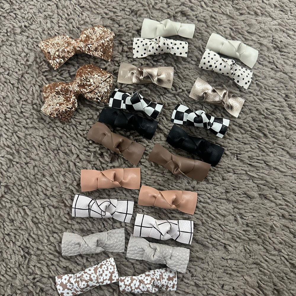 Zara Glitter Gold and Neutral Hair Bow Set